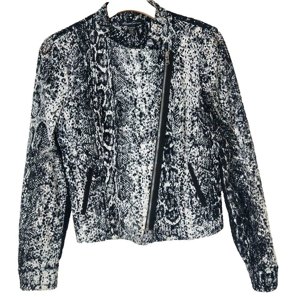 Kenneth Cole Eyelet Snakeskin Moto Jacket Top Urban Street Grunge Rocker 4P